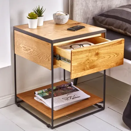 Chevet de lit en chêne et métal OKKA 40cm