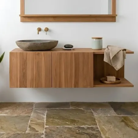 Meuble suspendu salle de bain bois de teck massif MANDI 120cm