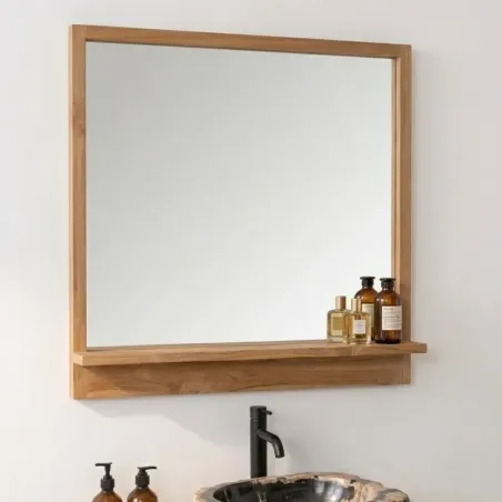 Miroir salle de bain teck MANDI 80cm avec tablette