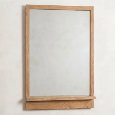 Miroir salle de bain teck MANDI 60cm avec tablette