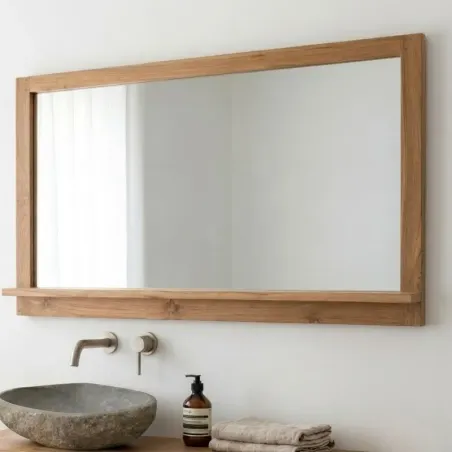Miroir salle de bain teck MANDI 140cm avec tablette