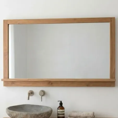 Miroir salle de bain teck MANDI 140cm avec tablette