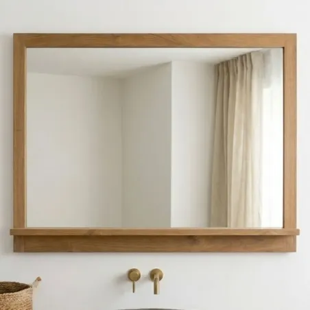 Miroir salle de bain teck MANDI 120cm avec tablette