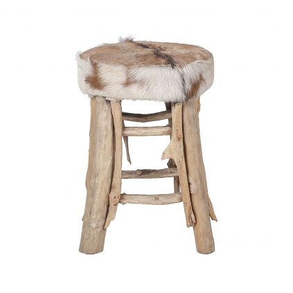 Tabouret original bois et peau BRANCHE Ø36cm