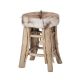 Tabouret teck et peau BRANCHE Ø36cm