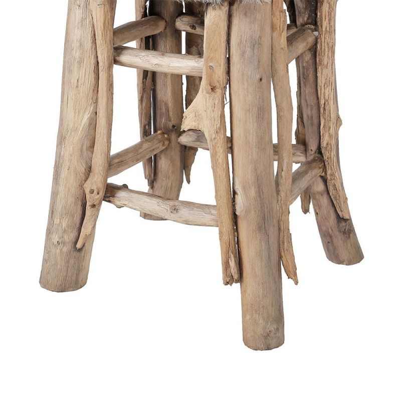 Tabouret nature teck et peau BRANCHE Ø36cm