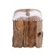 Pouf bois et peau RACINE TECK 38cm carrée
