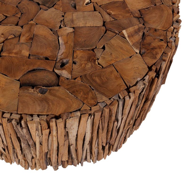 Table basse teck salon RUSTIC Ø80cm ronde