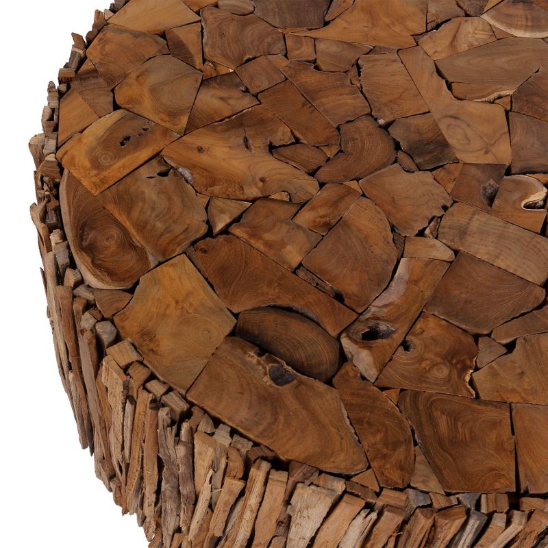 Table basse teck mosaique RUSTIC Ø80cm ronde