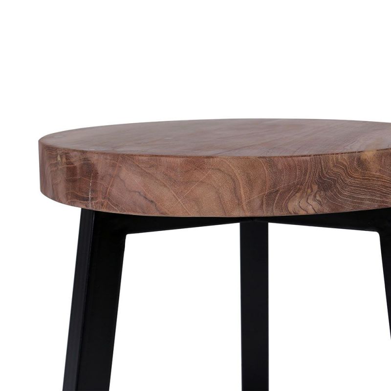 Tabouret industriel teck et métal IRON Ø35cm