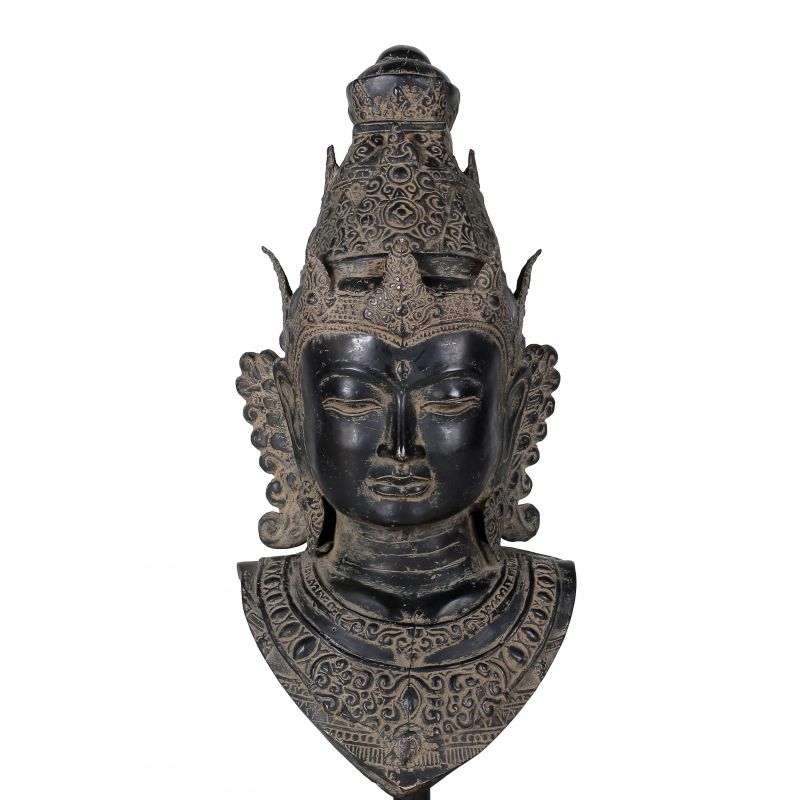 Buste Buddha Shiva En Pierre Massive - XL 18,6kg - Résistant Gel - Déco Jardin