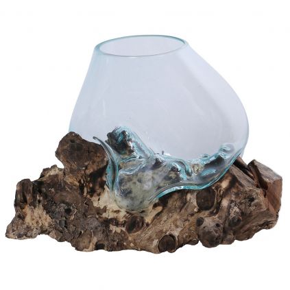 Déco racine de teck et verre RACINE à poser d40cm