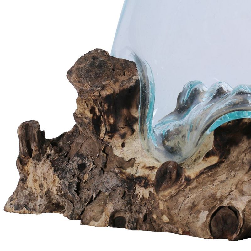 Déco originale teck et verre RACINE à poser d40cm