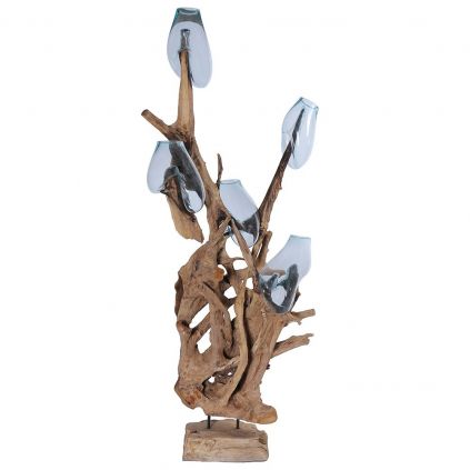 Décoration racine de teck et verre RACINE 200cm 5 vases