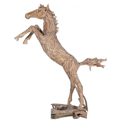 Cheval statue teck TRIBAL h300cm cabré