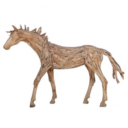 Cheval statue teck TRIBAL 200cm sur pieds