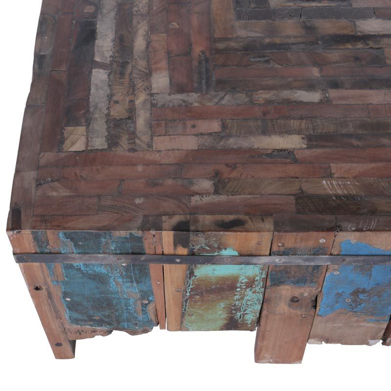 Table basse carrée bois de bateau recyclé