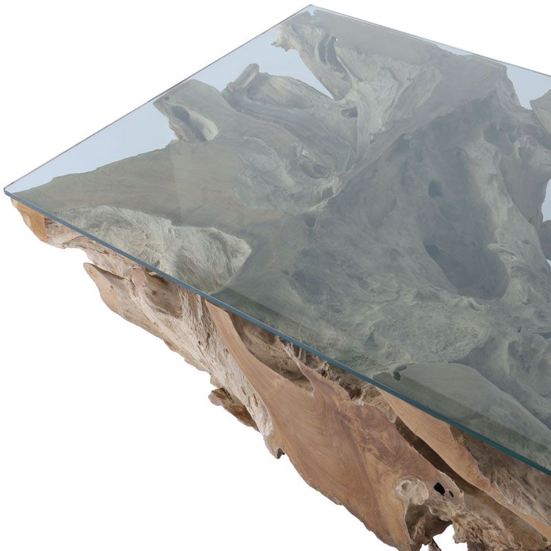 Table Basse Unique En Racine De Teck Massif - Style Rustique - Marron - 45x120x60 Cm