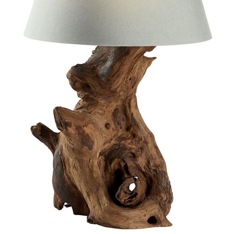 Lampe racine de teck style bois flotté abat jour blanc