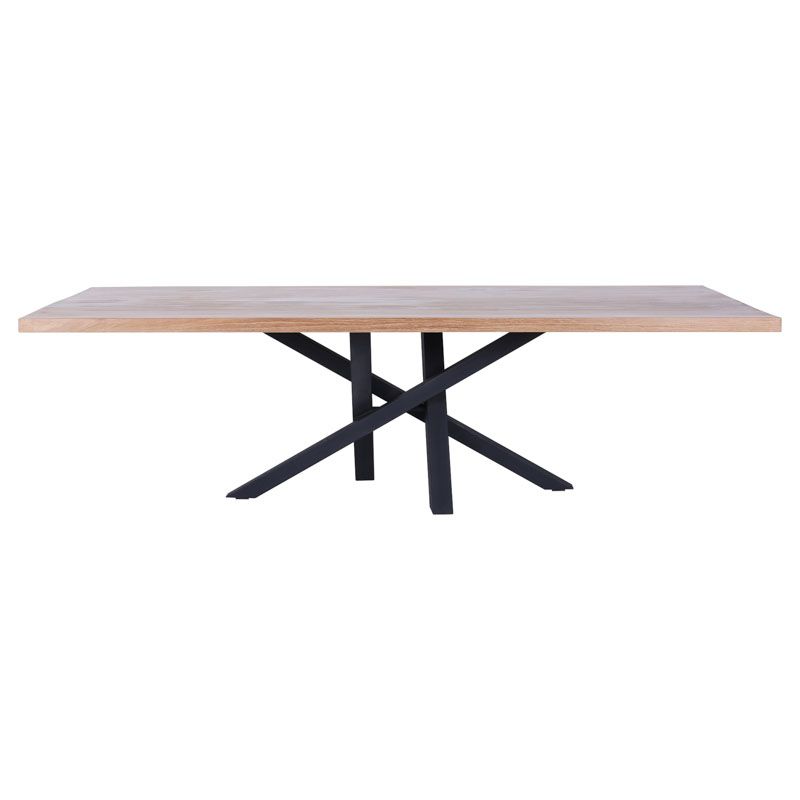 Table teck industriel et métal POHON 250cm pieds mikado