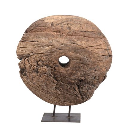 Décoration originale roue en bois massif INDIA ~h65cm