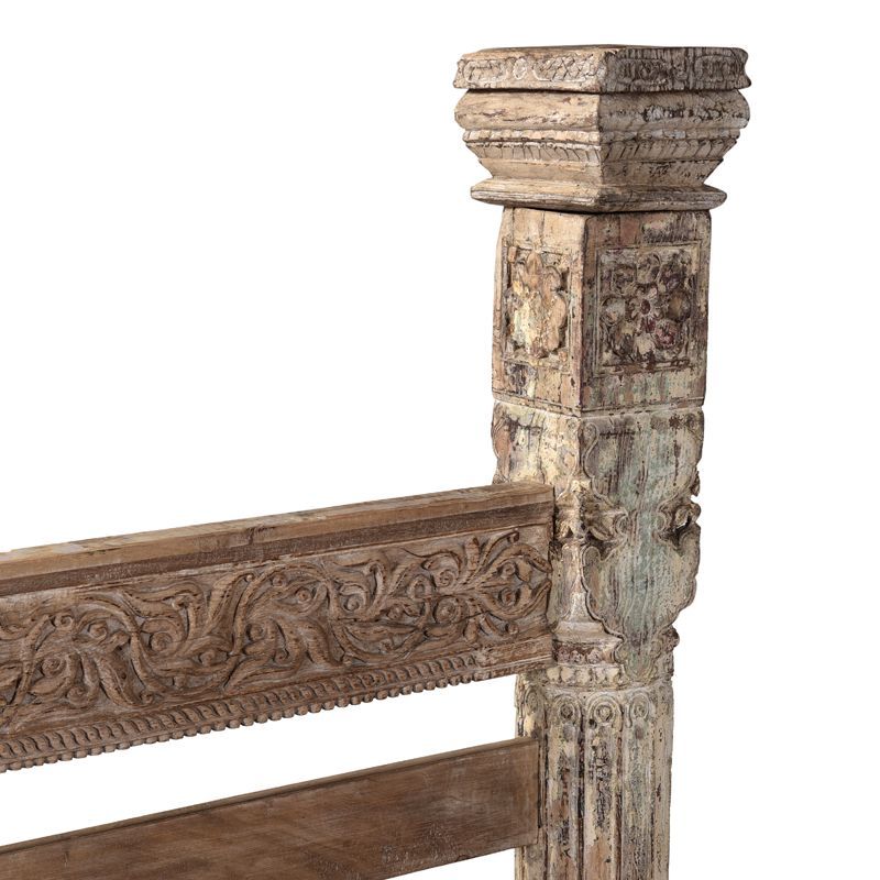 Lit ancien en bois blanchi INDIA 160x200cm
