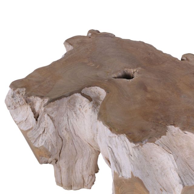 Table d'appoint solide ROOT 40cm tabouret en bois de teck fabriqué en