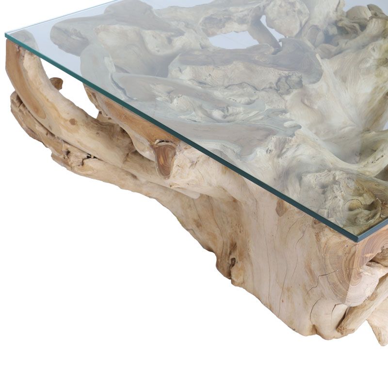 Table basse jardin carrée 80cm RACINE avec verre n67