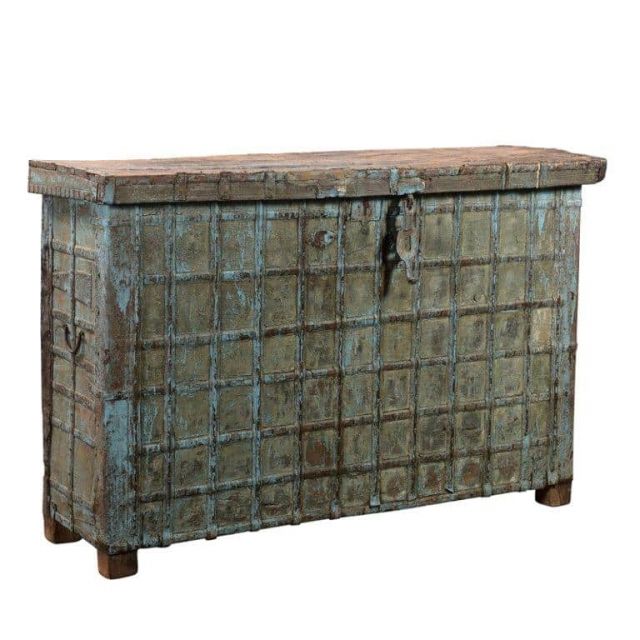 Coffre En Bois Massif Recyclé Grand Modèle - 90 X 45 X 45 Cm, Loquet Métal | Déco Rangement Salon Chambre - 6